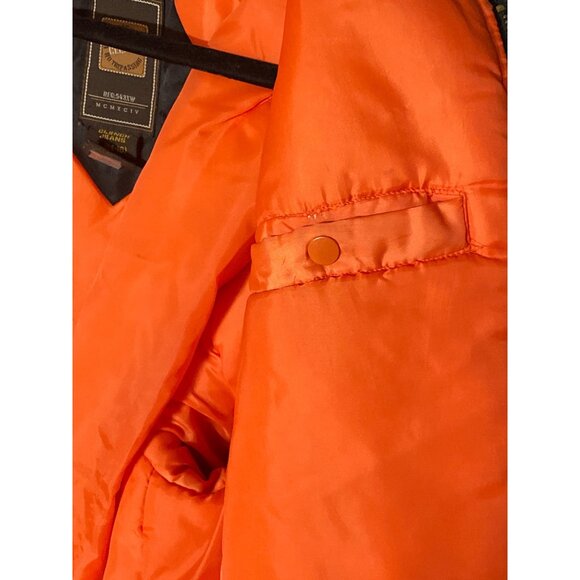 Men CLENCH JEANS Bomber Jacket L Black Orange Nylon Front Zipper  Pocket Ribbed - Picture 12 of 13